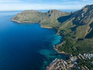 Aerial view, Colonia de Sant Pere near Betlem, Cap Ferrutx., Region Arta, Mallorca, Balearic Islands, Spain