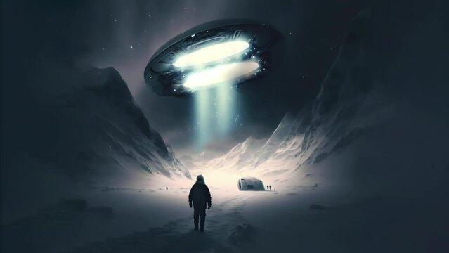 3D looping clip of a hidden spaceship hidden in the ice of the coast of Antarctica