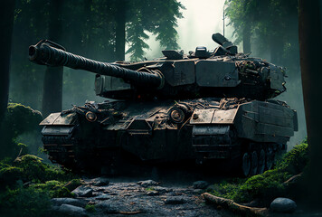 Fototapeta na wymiar soviet tank in the forest, generative ai