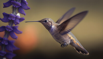 Naklejka premium Hummingbird in flight. Generative AI