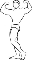 Bodybuilder pose. stock illustration. Black outline with thinning. Front view