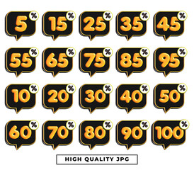 Bundle of bubble speech discount for banner elements, high quality, percentage, sale, black, yellow