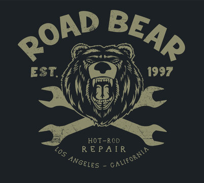 vector hot rod emblem bear illustration for t shirts print.