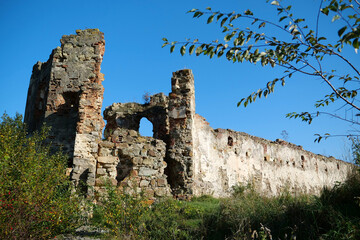 Ruins of ancient Pniv Castle - medieval historical object in Ukraine