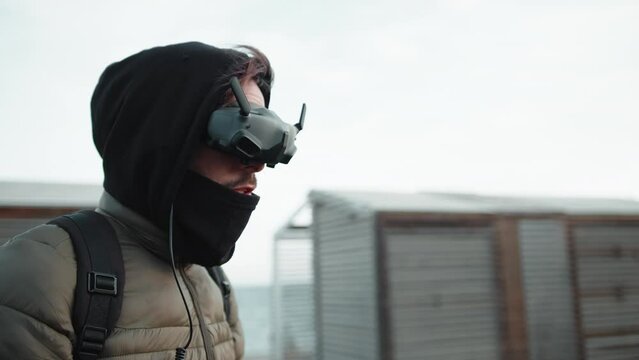 Drone pilot boy with headset