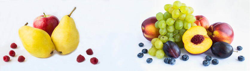 Naklejka na ściany i meble Fruit and berry on the white background. Copy space. Banner.