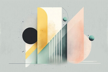 Pastel Geometric Art - Vintage abstract minimal geometric design with watercolor effects in pastel tones - Generative AI technology