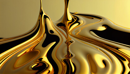 Liquid Gold Wave Flowing Metallic Background. Generative AI.