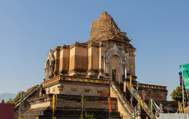 Wat Chedi Luang Varavihara temple,  Chiang Mai at Thailand. The old historical temple