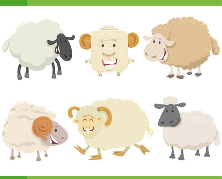 cartoon happy sheep farm animal characters set