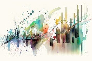 Colorful watercolor abstract art from stock market charts. AI Generated