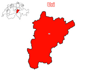 Karte des Kanton Uri mit Bezirksnamen und Standort auf der Karte der Schweiz