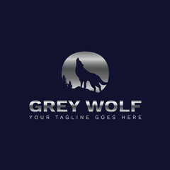 Grey Wolf Logo with Silver Metal Color Effect 