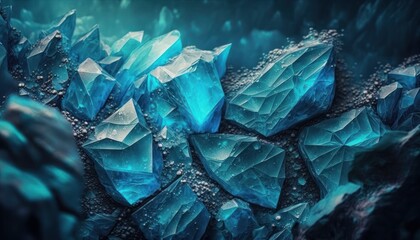 Blue icy mineral emerald. Crystal gemstone texture background. Cold glacier