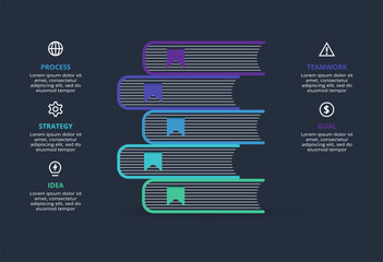 Creative dark infographic with 5 elements template for web on a black background