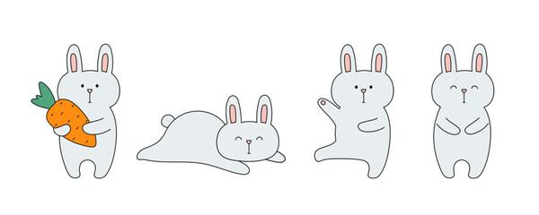 Set of cute bunnies. Template for baby design, Easter card, Mother's day.