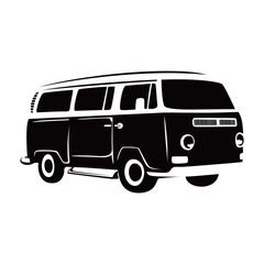 retro minivan silhouette design. vintage car sign and symbol. classic vehicle.
