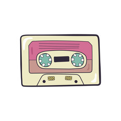 Pink Classic Cassette Retro Tape Clip Art Colors Record Music Radio Audio Vintage Cute Case. Vector Illustration