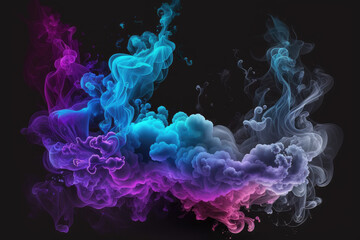 multicolor smoke on black background. Generative AI