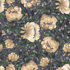 Acrylic floral seamless pattern. Peony pattern - 572719359