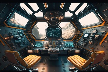 Sci-fi spaceship cabin, digital illustration, Generative AI