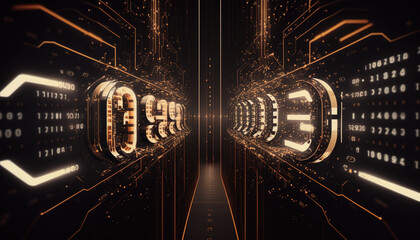 Future, 3D rendering of a scientific technology data binary code network conveying connectivity, complexity and data flood of modern digital age. Artificial intelligence. generate IA
