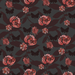 Acrylic floral seamless pattern. Peony pattern - 572720138