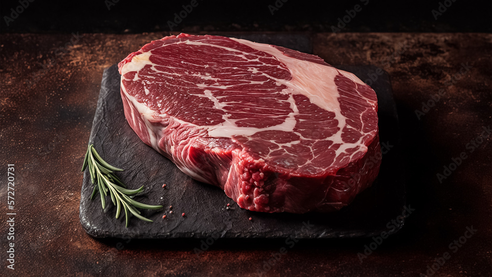 Wall mural Savor the Bold and Juicy Flavor of Our Premium Raw Rib Eye Beef Steak