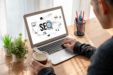 SEO search engine optimization for modish e-commerce and online retail business showing on computer...