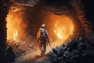 Experts work to contain underground fires in abandoned coal mines - Generative AI - obrazy, fototapety, plakaty