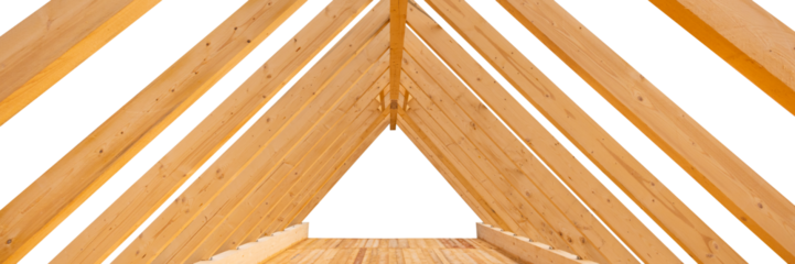 wooden beams on roof truss in residential buliding