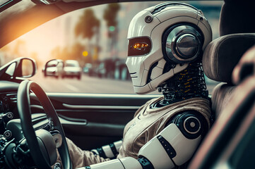 robot driving a car, Generative AI