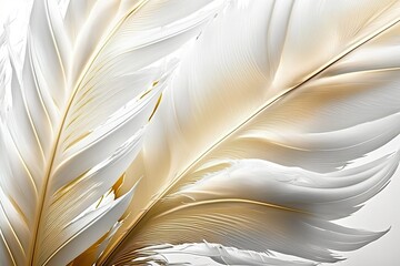 Gold White Feather close-up. Abstract Luxury Background