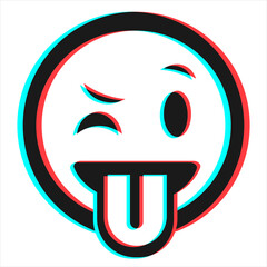 Cartoon smile emoticon symbol, icon in 3d effect with blue and red color