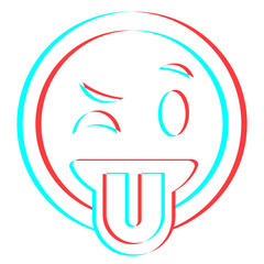 Cartoon smile emoticon symbol, icon in 3d effect with blue and red color