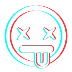 Cartoon smile emoticon symbol, icon in 3d effect with blue and red color