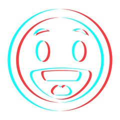 Cartoon smile emoticon symbol, icon in 3d effect with blue and red color