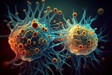 Cancer cells reproducing. Fiction. Generative AI