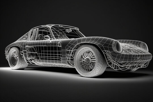 Modern car technology concept with wireframe intersection, Generative Ai