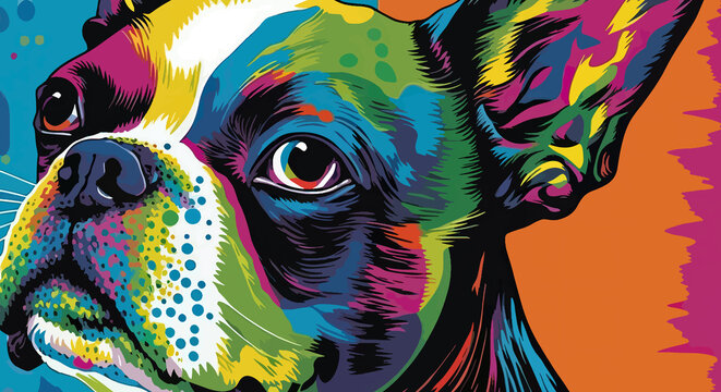Boston Terrier Pop Art Colorful - Generative AI