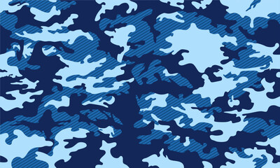 Camouflage pattern background seamless vector illustration. Classic clothing style masking camo repeat print. Blue colors marines texture. - obrazy, fototapety, plakaty
