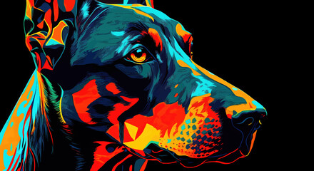 Doberman Pinscher Pop Art Colorful - Generative AI