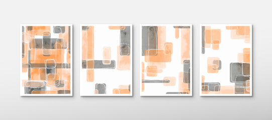 Set of aesthetic watercolor posters for wall decoration. Modern abstract hand-drawn background