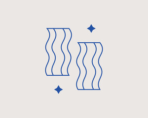 Geometric pork with symbols illustration. Vector meat food  icon in flat design art. Trend blue color 