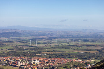 Small Town in the Countryside, Guspini, Sardinia, Italy. Sunny Fall Season Day.