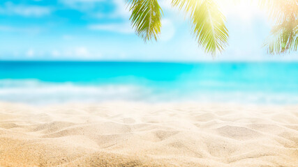 Tropical beach with sun light wave abstract background with copy space, summer vacation travel...