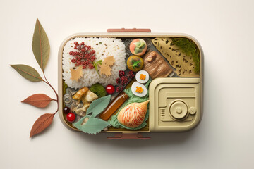 Realistic Artsy Japanese Bento in White Background Generative AI