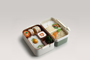 Realistic Japanese Bento in White Background Generative AI