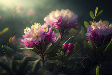 Rhododendron Flowers, Illustration, Generative AI
