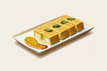 Realistic A Plate of Tamagoyaki Isolated in White Background Generative AI